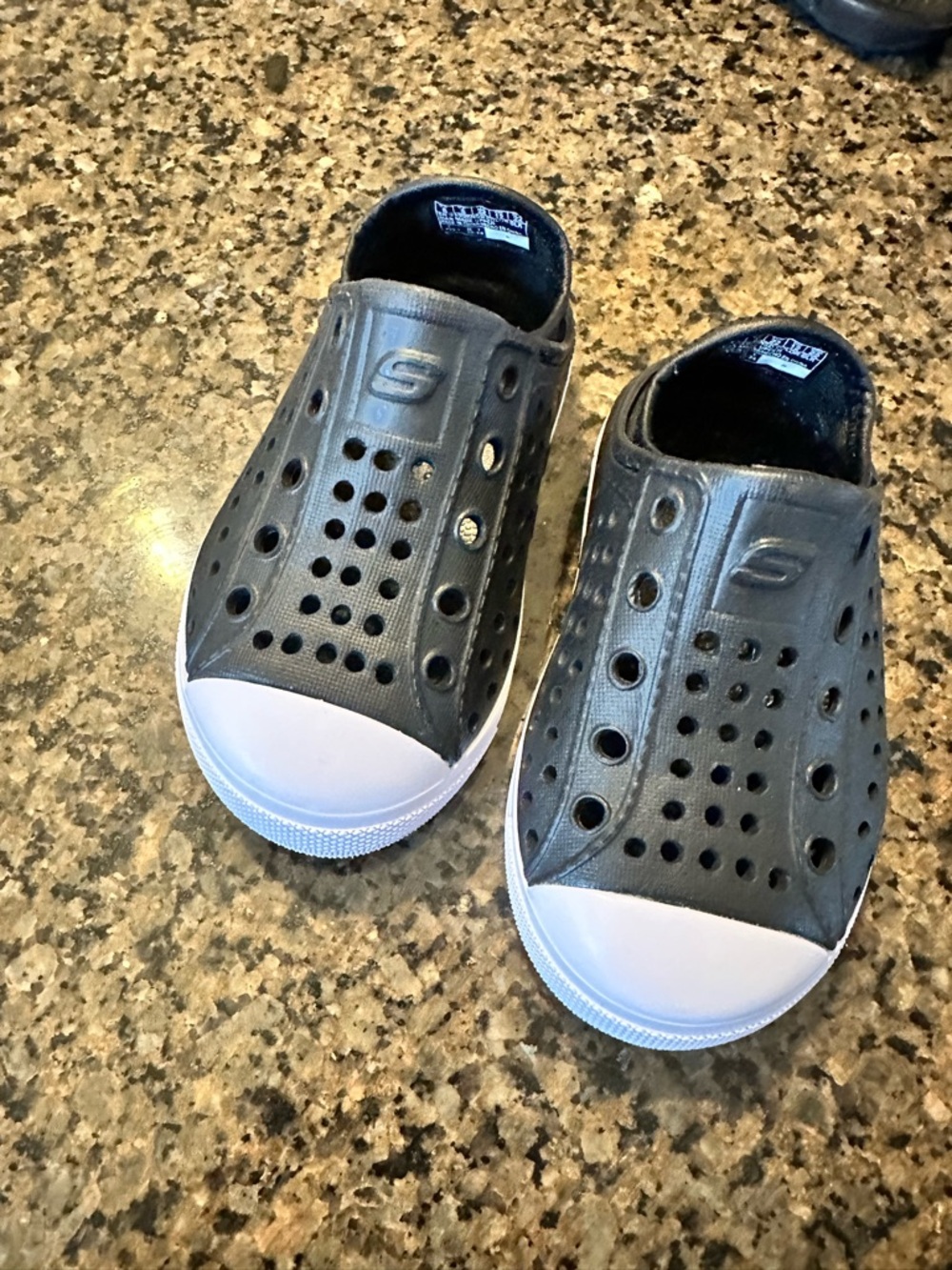 Skechers Kids Black Slip-On Perforated Water Shoes with White Toe